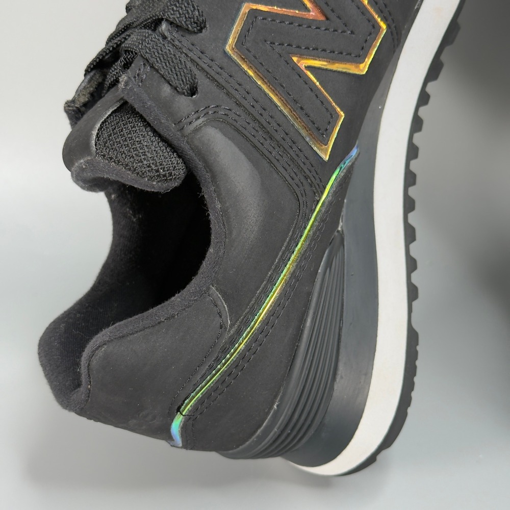 New Balance 574 Womens 6 B Casual Sneaker Black Iridescent Low Lace Up Dad Shoes - Picture 11 of 16